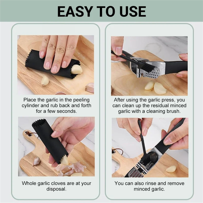 

A93Z Extra Robust And Stable Garlic Press Made Of Zinc Alloy Manual, Includes Cleaning Brush - Exclusive For Kitchen