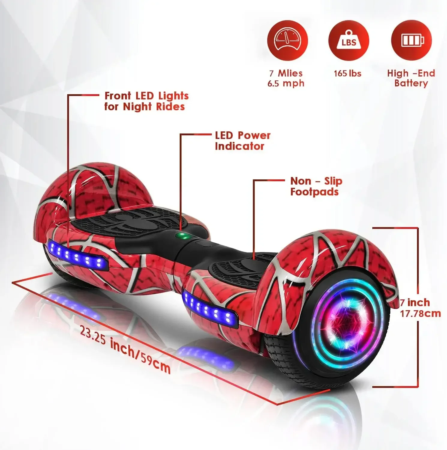 Hoverboard for Kids Ages 6-12, with Bluetooth Speaker and LED Lights 6.5