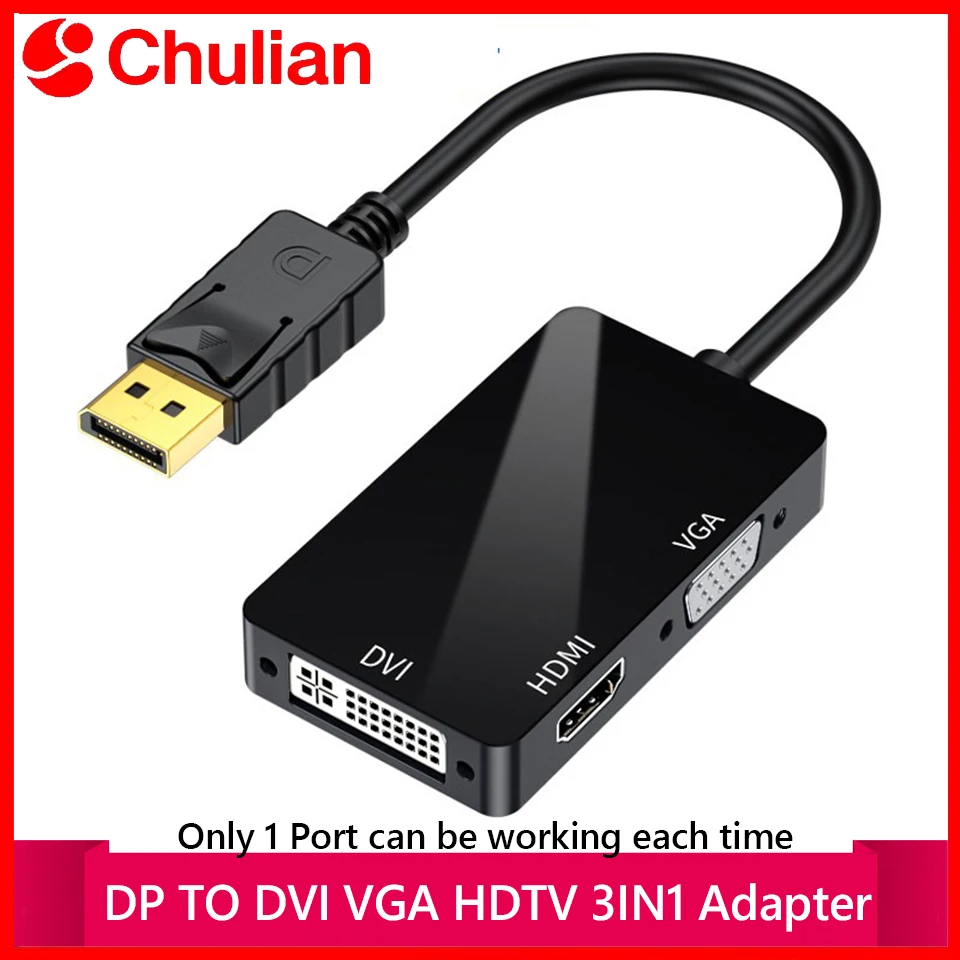 3 IN1 DisplayPort DP TO HD-Compatible DVI VGA Adapter 1080P For Projector TV Laptop PC Display Port Converter Connector Cable
