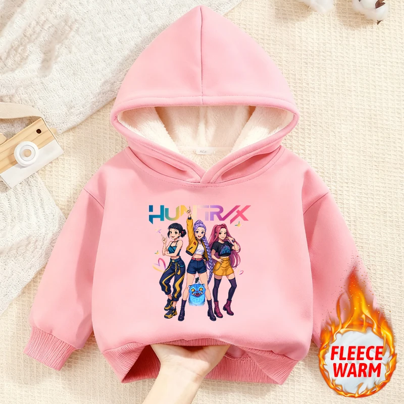 قميص شيطان هنتر للفتيات Kawaii بقلنسوة ملابس الشارع الشهير سميكة مبطنة بالصوف لطيف أنيمي Harajuku ملابس شتوية دافئة من الكشمير