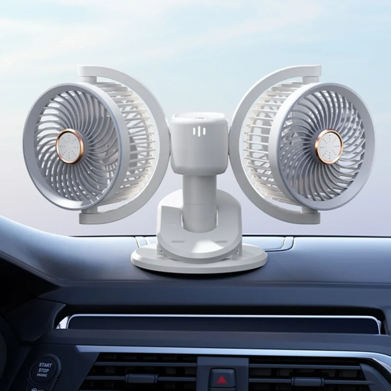 Rechargeable Double Head Clip Fan Dual Brushless Motor 360° Rotation Desk Cooling Light LED Fan