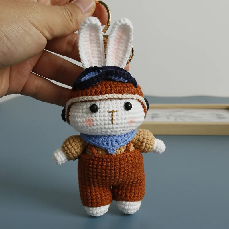 

Дизайн пилота, милый кролик, вязаный крючком брелок, ручная работа, вязанная крючком кукла-кролик, брелоки для сумки, кулон, вязаный брелок с кроликом, подарки