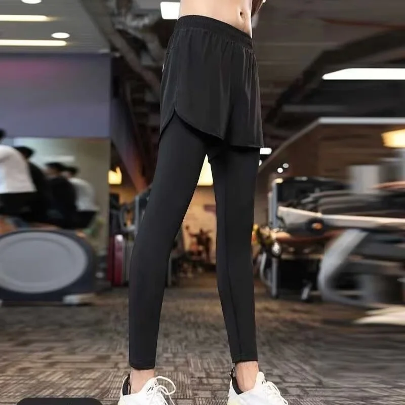 Women's Quick-Dry Yoga Pants with Split Design, High-Waisted Sports Leggings for Running and Gym Wear