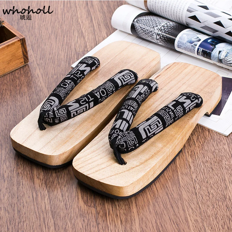 WHOHOLL-zuecos originales Geta para hombre y mujer, chanclas de madera Geta, Kimono, zapatillas de Cosplay, zapatos planos