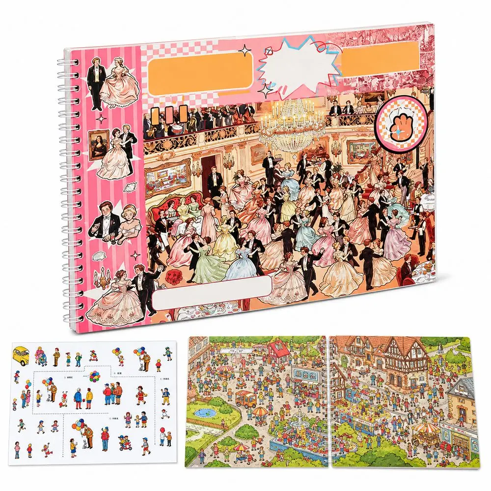 Kawaii Design 3D Scenery Stickers Spiral Bound Pre Cut Stickers Stacking Sticker Book Repositionable Cartoon Pattern