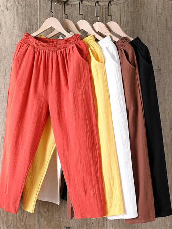 Katoen Linnen Harembroek Elastische Taille Losse Afslankende Straat Sle Casual Broek Lage Taille Werkkleding Zomer Dames Faion