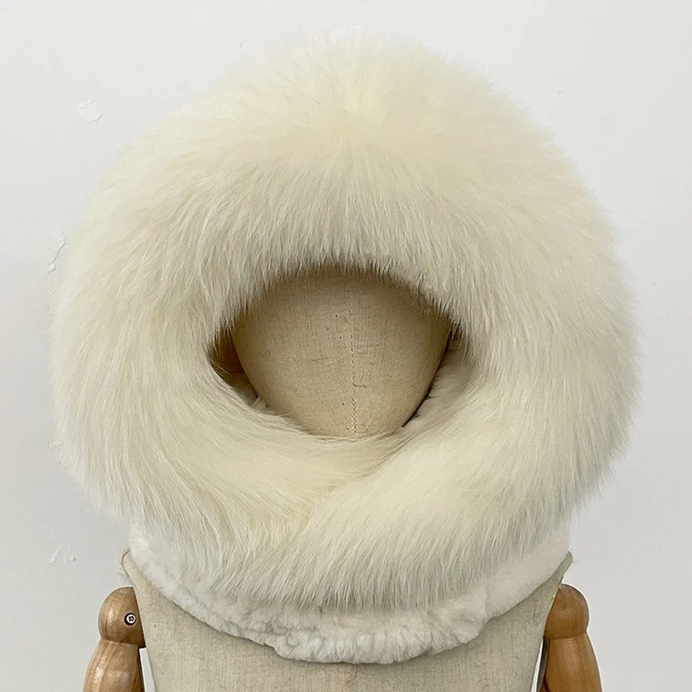 الواقع الفراء قبعة مقنعين وشاح متماسكة النساء الطبيعية الثعلب الفراء القبعات الأوشحة سيدة شتاء دافئ رقيق ريال ريكس الأرنب الفراء متماسكة قبعة