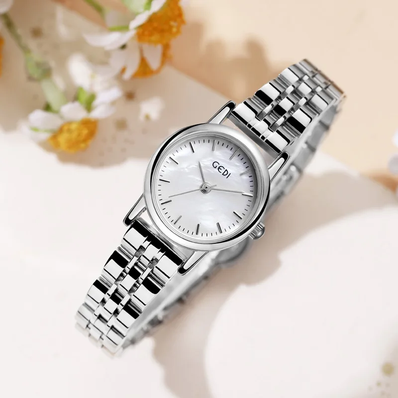 High-value mother-of-pearl dial women's watch niche high-end steel band quartz watch live source ladies waterproof watch