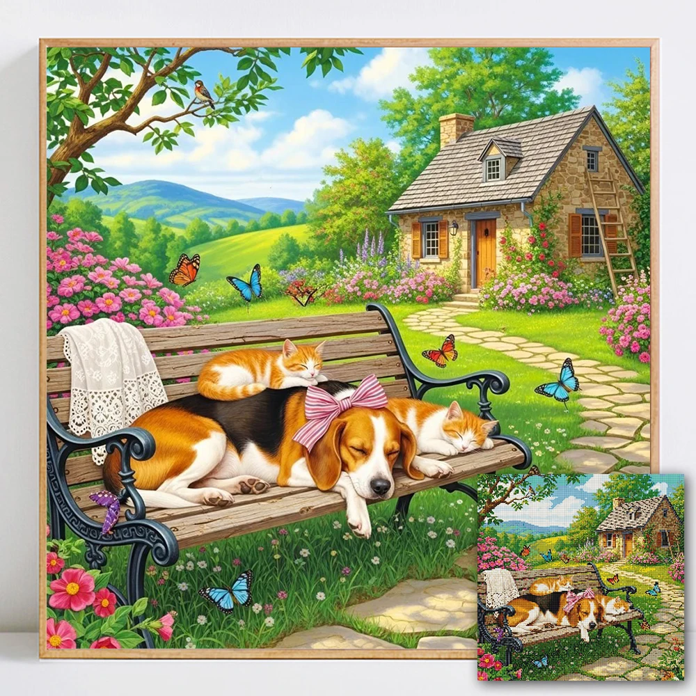 

Landscape Diamond Painting Full Square Round Mosaic Cat Picture Of Rhinestones Home Decoration