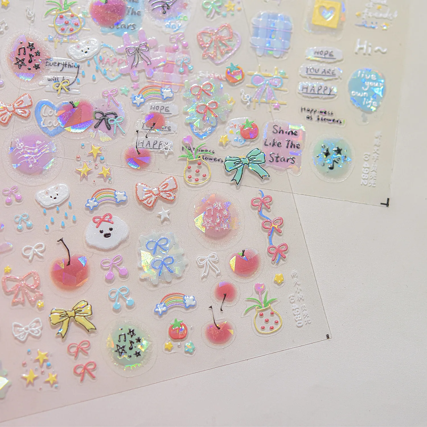 สติกเกอร์ติดเล็บลายผลไม้แอปเปิ้ลเชอร์รี่ 5 มิติ 1 ชิ้น สติกเกอร์ลายการ์ตูนสุนัขลูกสุนัขโบว์ผูกผม ลายกราฟฟิตี ดาว หัวใจ สไลเดอร์ตกแต่งเล็บ