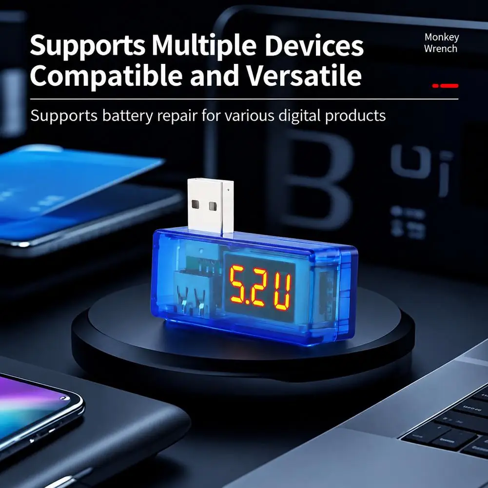 Digital USB Mobile Power Charging Current Voltage Tester Meter Mini USB Charger Doctor Voltmeter Ammeter Turn Transparent