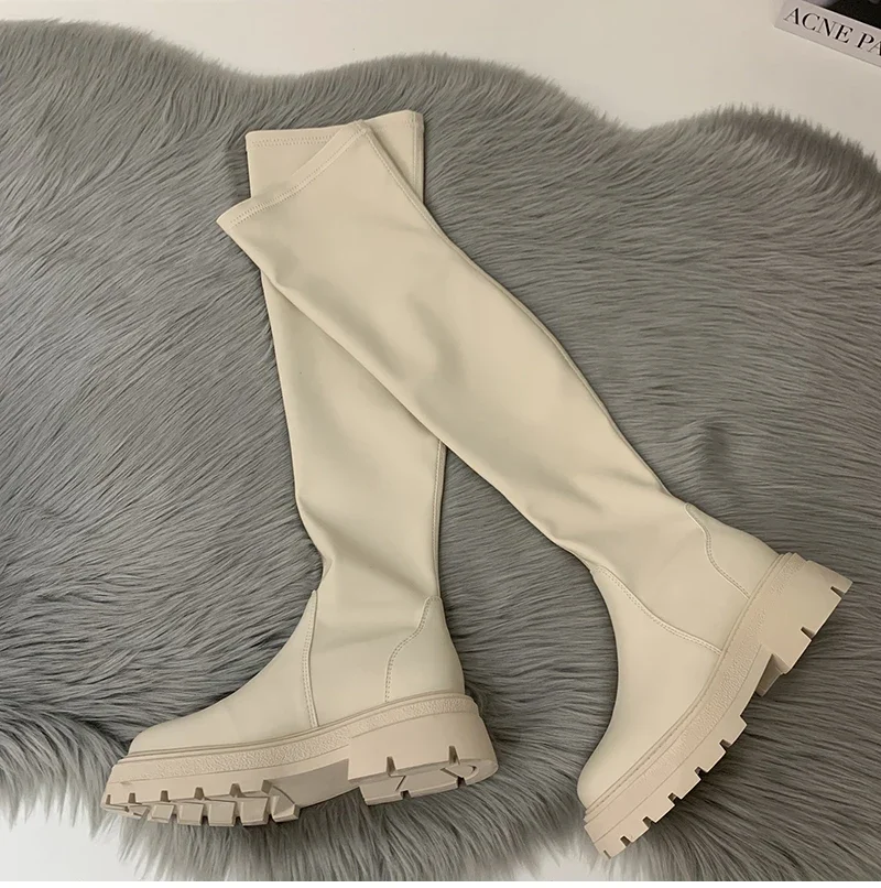 Winter Long Boots For Women Fashion Slip On Square Heel Over the Knee High Boots Winter Shoes Ladies Elegant Mordern Booties