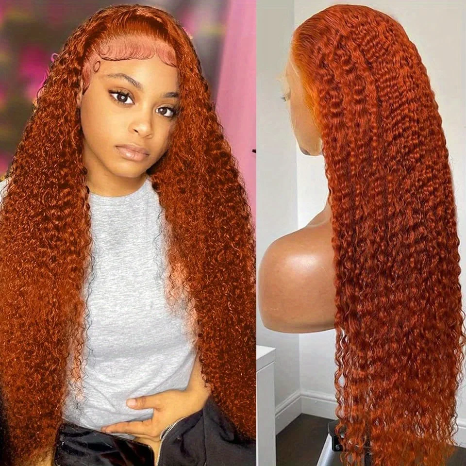 Perruque Deep Wave Lace Front Wig naturelle bouclée, cheveux humains, 13x6, 13x4, transparente, vidéo orange, densité 200