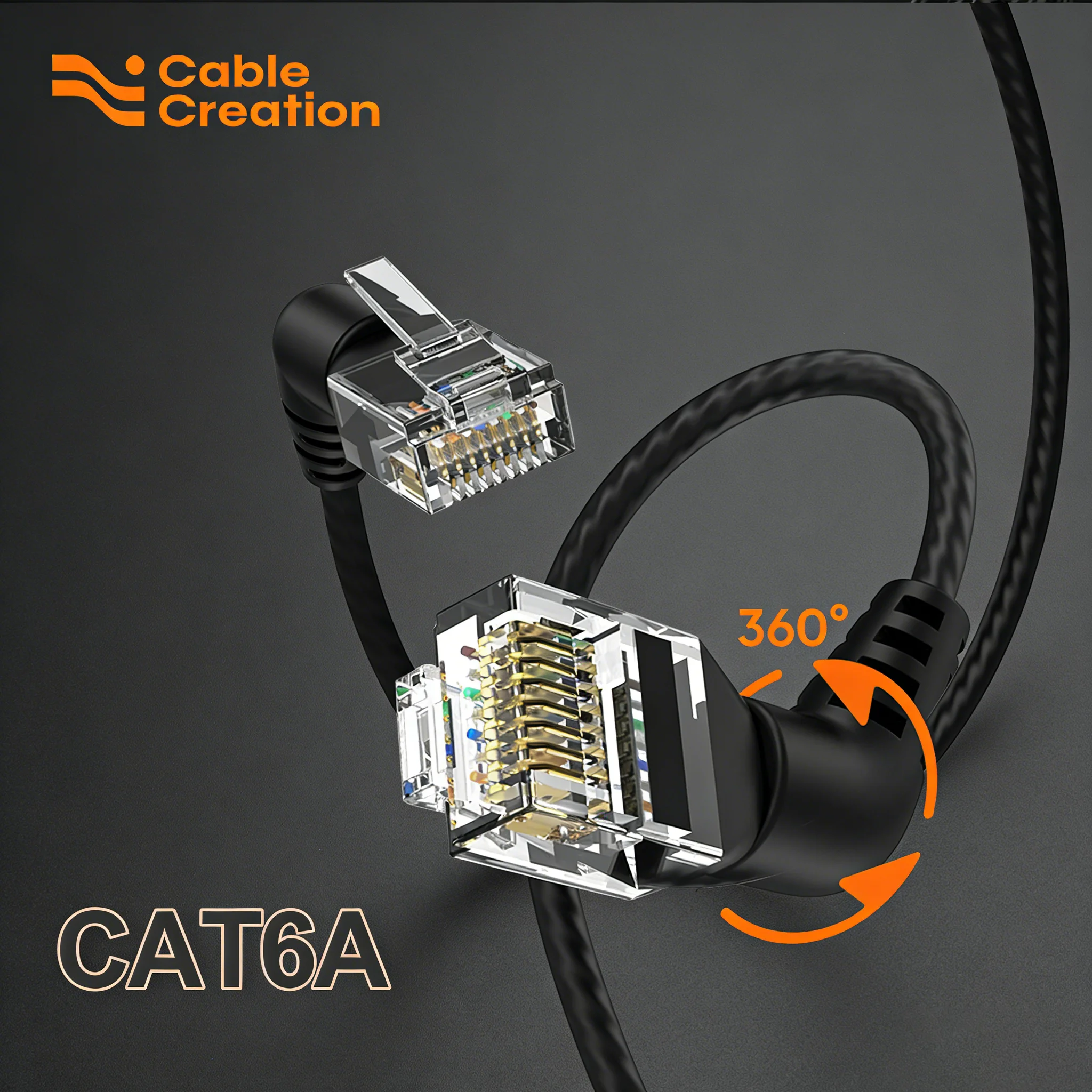 CableCreation CAT6A Ethernet Cable 10Gbps 500MHz 360° Rotating RJ45 Snagless Patch Cord, 32AWG Slim Computer Network Wire