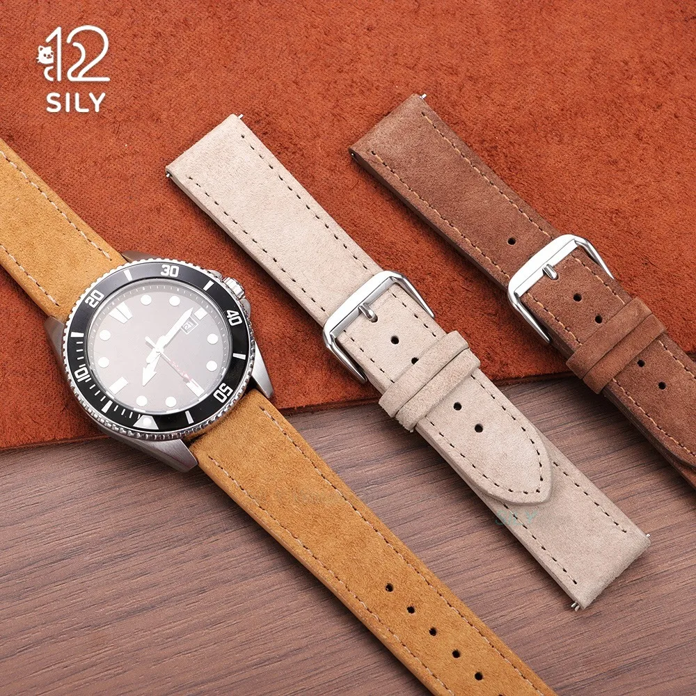 18mm 19mm 20mm 22mm Watch Bands Vintage Suede Leather Straps Soft Cowhide Bracelet Quick Release Wristband Women Men Accessories
