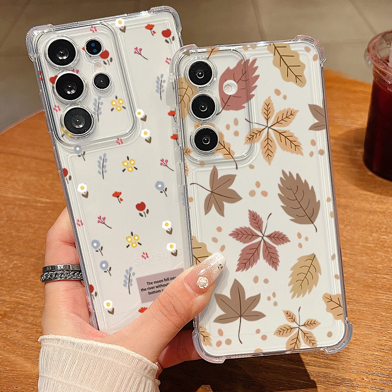 Blumen- und Blättermuster Handyhülle für Samsung Galaxy S26 S25 S24 S23 Ultra S25 S24 FE A57 A37 A17 A56 A55 A36 A16 A15 Silikon-Cover