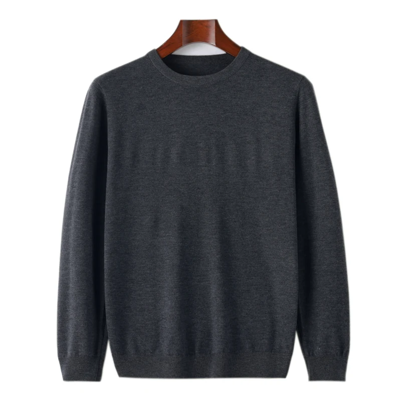 Spring and Autumn New Knitted Wool Long Sleeve Men's Round Neck T-shirt Thin Pullover Casual Base Sweater Sweater