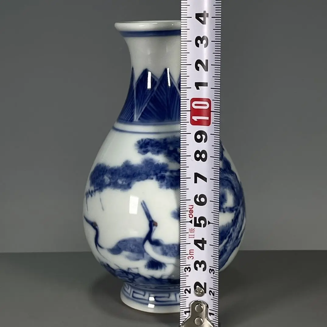 Mini Blue-and-White Shangping Decorative Freehand Underglaze Pine & Crane Longevity Auspicious Motifs