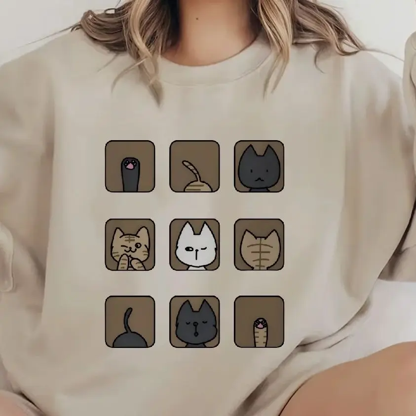 

Unisex Sweatshirt Long Sleeves Casual Hoodies Stylish Pullover Daily Wear Multiple Colors Versatile Hand Drawn Cute Kitten