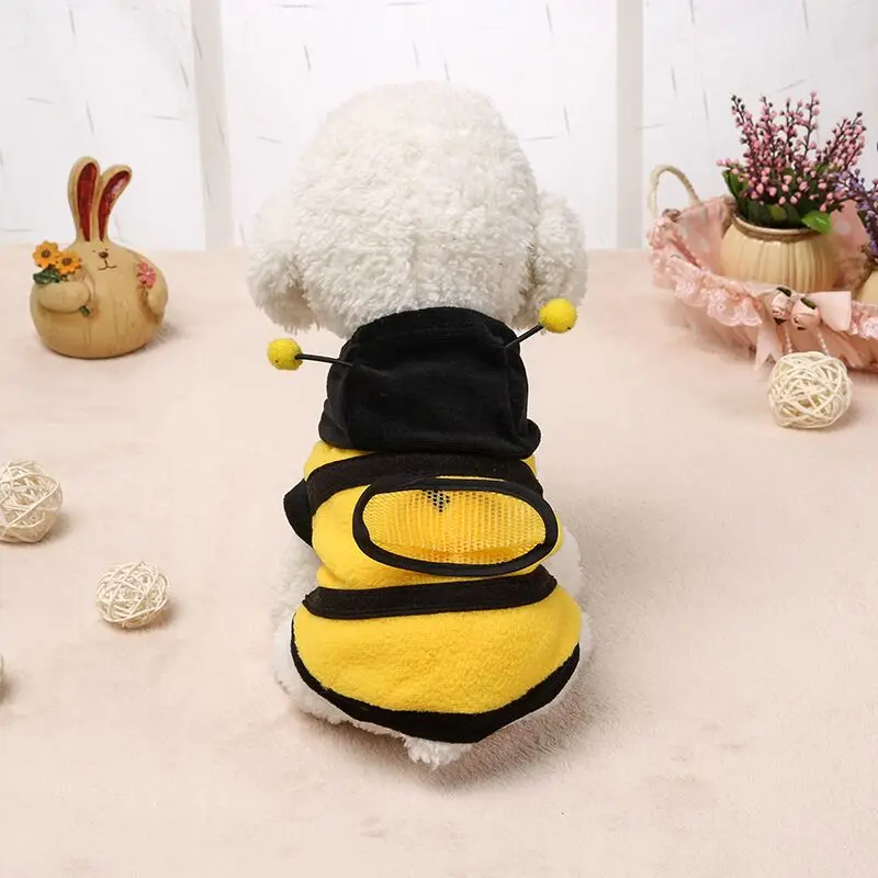 Pet Bee Dog Costume Cat Cosplay Clothes Dog Hooded Coat Warm Apparel Cat Bee Clothes Dog Jacket Hoodies Funny Coats for Pet