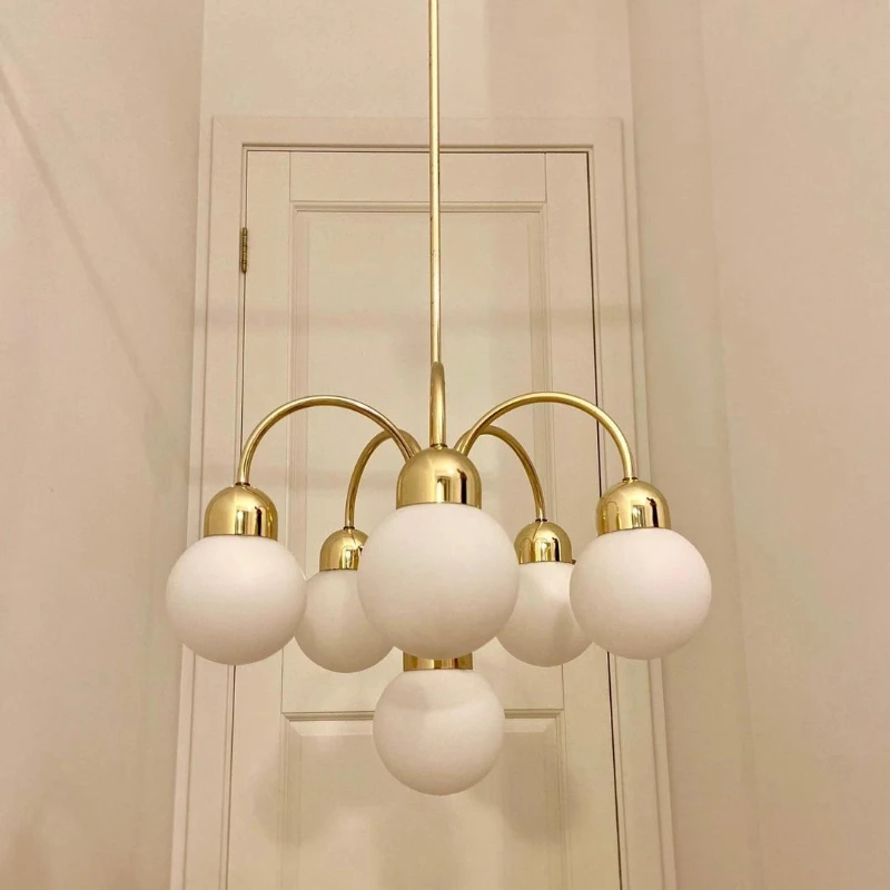 

European All Copper Ceiling Pendant Lights White Glass Ball Chandelier Moden Living Room Restaurant Kitchen Bedroom Hanging Lamp