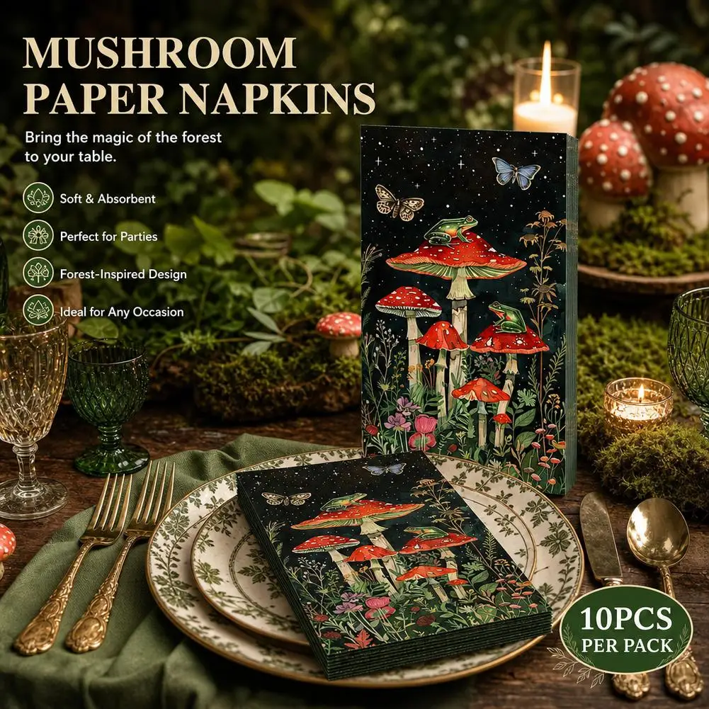 Forest Mushrooms Napkins Dining Room Decoration Disposable Dinner Paper Tissues for Purim Party Supplies 20/40/60pcs