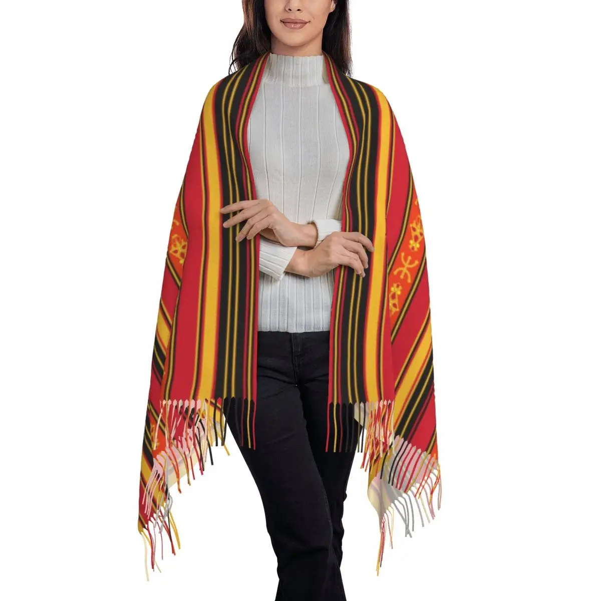 Custom Female Large Z Imazighen Kabyle Jewelry Scarves Women Winter Thick Warm Tassel Shawl Wrap Amazigh Berber Ethnic Scarf