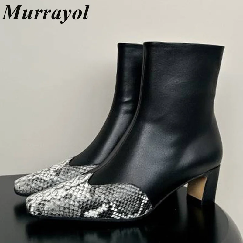

2024 New Genuine Leather Square Heeled Short Boots Women Side Zipper Design Chelsea Boots Spring Autumn Fashion Ankle Botas