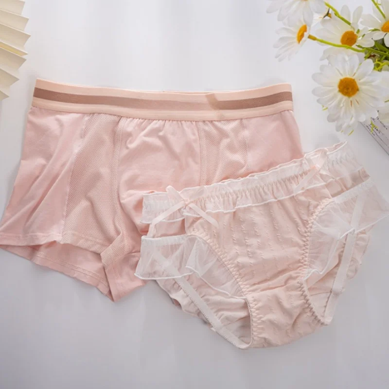 Sexy Male Female Pure Cotton Couple Set  Couple Pure Desire Panties Blue Love Lolita Underwear One Men And One Women view 3