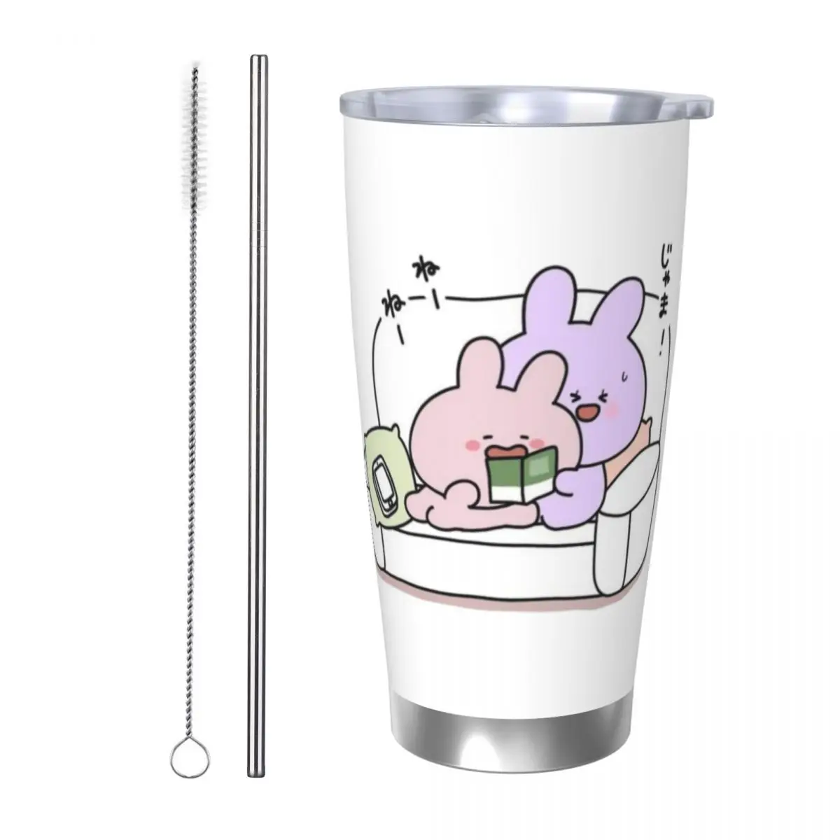 Asamimichaan Cute Asamimi 20oz Stainless Steel Car Mug Straw Thermal Iced Travel Cup Vacuum Insulated Coffee Hot Cup