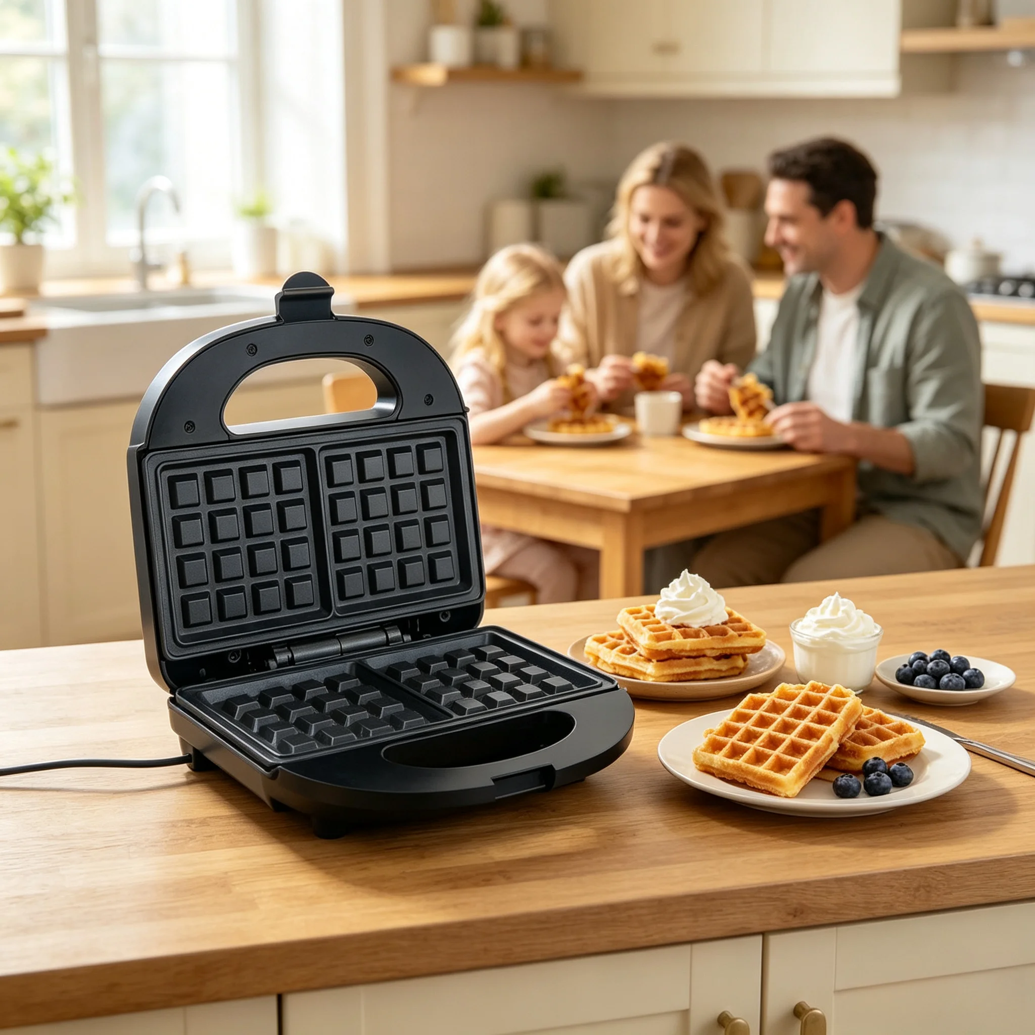 750W Non-Stick Electric Waffle & Sandwich Maker