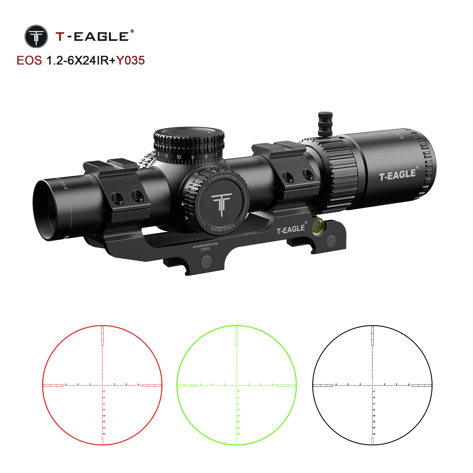 T-EAGLE EOS 1.2-6 X24 IR Tactical LPVO Riflescope Compact Scope for Hunting 1/4MOA Lunetas With Red Green Light Fit Airsoft .223