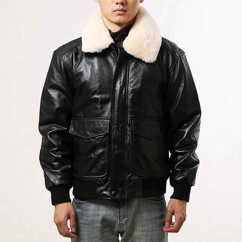 

Winter Men's Sheepskin Jacket Plus Size Wool Collar Leather Jacket Fashion Casual Trendy Pilot Genuine Leather Coat