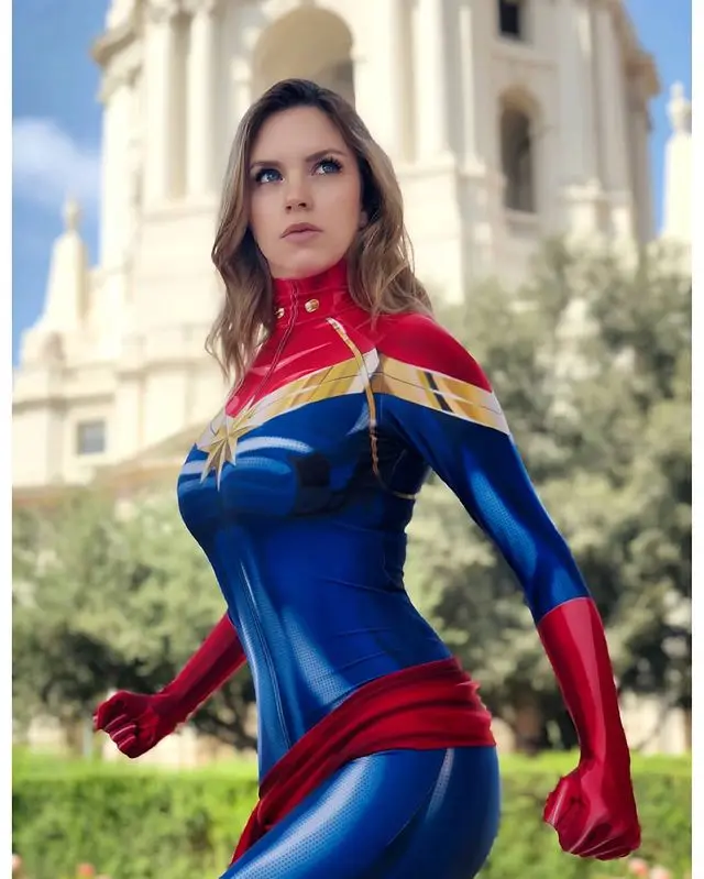 Capitão Ms Carol Danvers Cosplay Traje Zentai Bodysuit Suit Super-herói Macacões Halloween