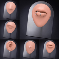 Brown Silicone Human Mouth Nose Ear Tongue Model Simulation Face Model with Display Stand Piercing Jewelry Display Teaching Tool