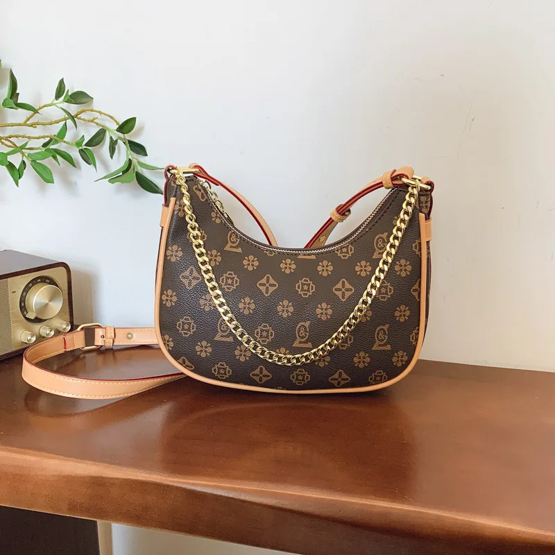 

2025 Vintage Crescent Bag for Women Monogram Shoulder Purse Adjustable Crossbody Strap with Top Handle Day to Night Bag