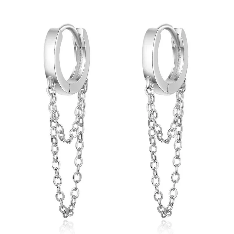 Pendientes de aro de borla de doble capa de plata esterlina 925 para mujer, joyería Popular de estilo frío, INS