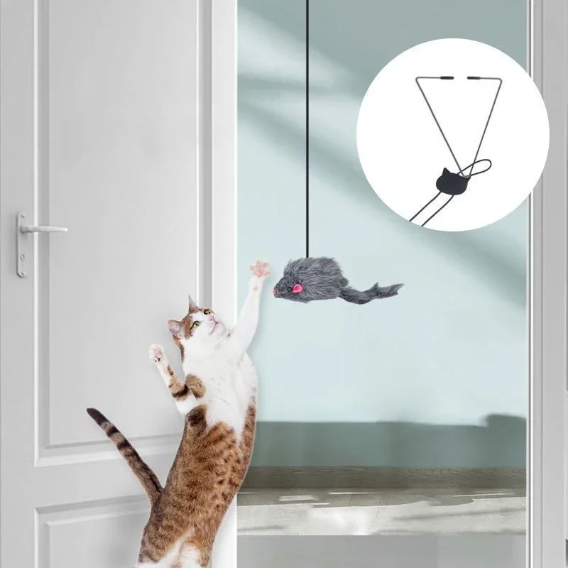 

Pet Mouse Toy Interactive Cat Scratch Rope Toy Hanging Indoor Door Retractable Toys Funny Cats Feather Stick Pet Supplies