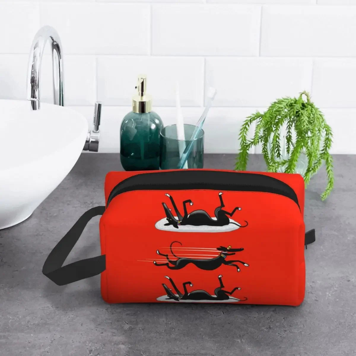 Bolsa de aseo personalizada para mujer, neceser de viaje Rojo, perro Galgo, Whippet Sighthound, bolsa de cosméticos de maquillaje, Kit de almacenamiento de belleza, Dopp