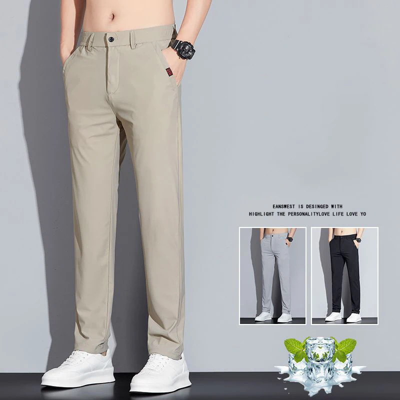 

2025 Summer Thin Ice Silk Casual Pants Fashion Business Slim Fit Straight Leg Suit Pants Daily Simplicity Black Gray Trousers