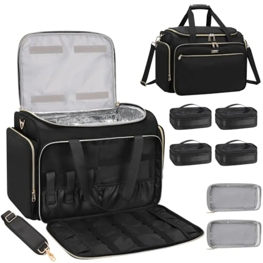

Professional Hairstylist Traveling Bag with Two Detachable Small Bags+Four Gadget Bag, Hairdressing Makeup Salon Organizer Bag