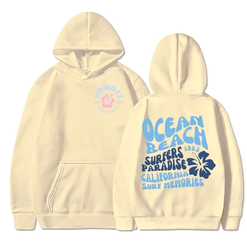 オーシャンビーチレタープリントパーカーハワイホリデー旅行トレンドトレーナーファッション長袖ガールズ Y2K プルオーバー服