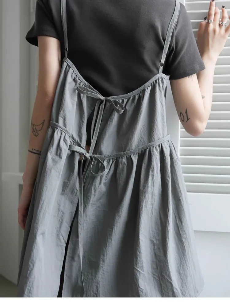 2024 Summer Sweet Fairy Solid Loose Tanks Y2k Aesthetic Vintage Bandage Cute Tank Top Women Harajuku Grunge Pleated Camisoles