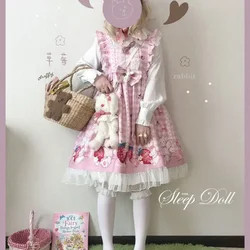 NONSAR Japanese Lolita Dress Girls Strawberry Bunny Jsk Dresses Women Harajuku Sleeveless Cute Dresses 2023 Cosplay Vestido