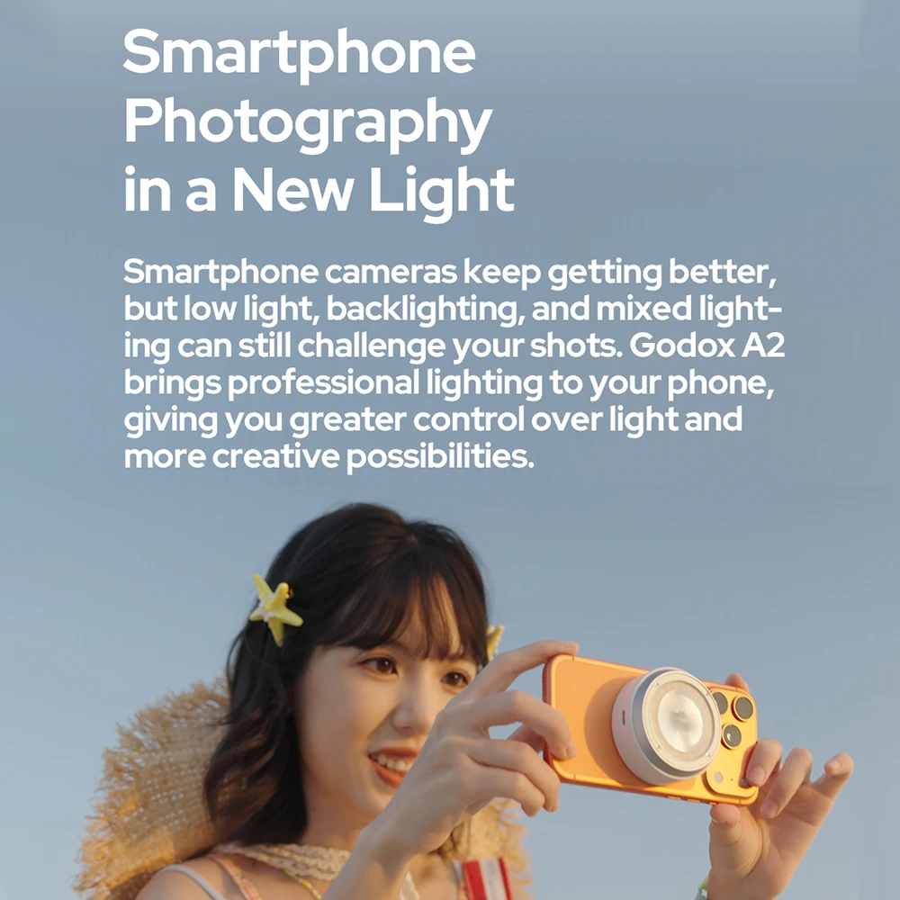 Godox A2 Mini Xenon Speedlight for iPhone, Magnetic Mount, 2800K-6000K LED Video Light, 400 Flashes