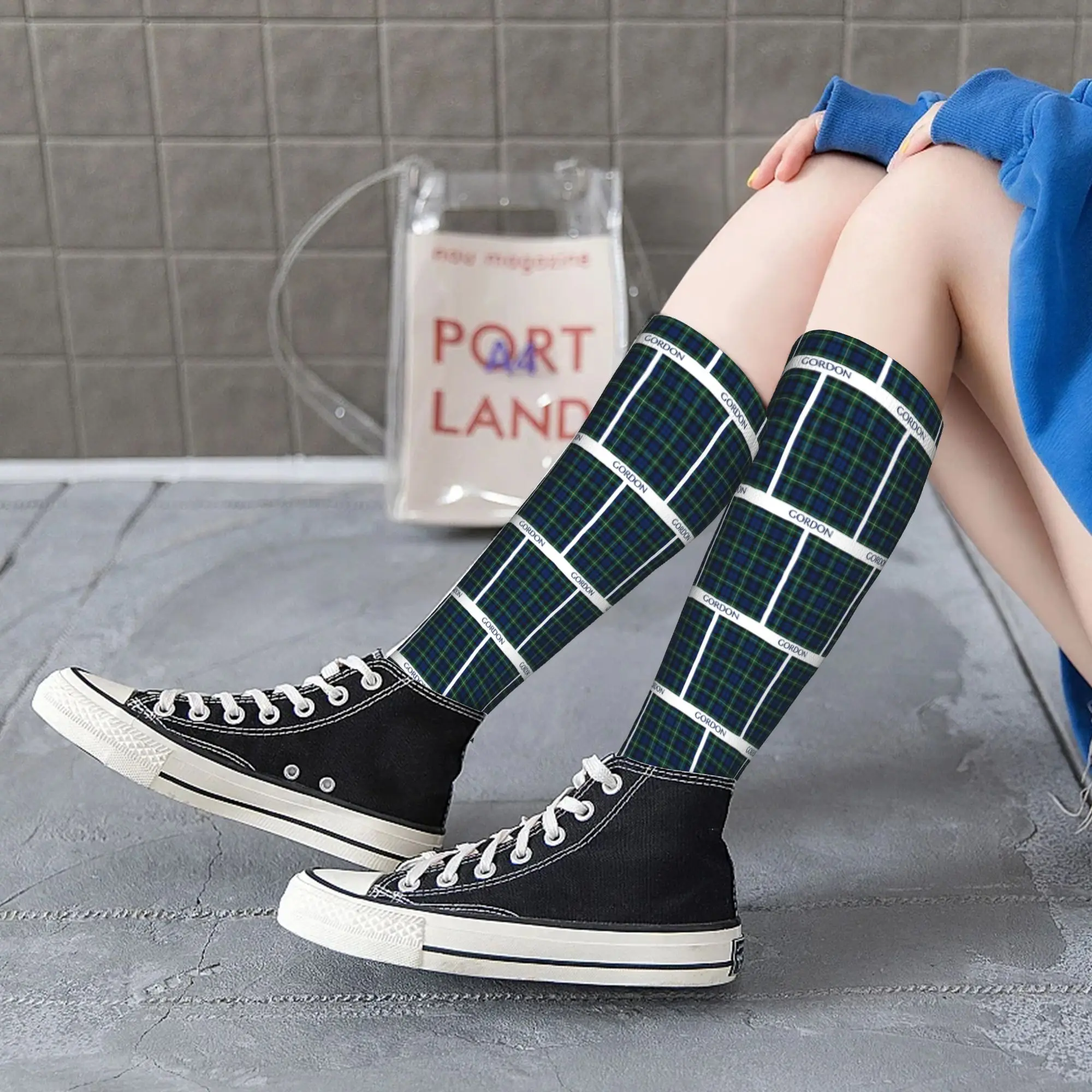All Seasons Crew Stockings Clan Gordon Tartan Socks Harajuku Fashion Hip Hop Long Socks Accessories for Men Women