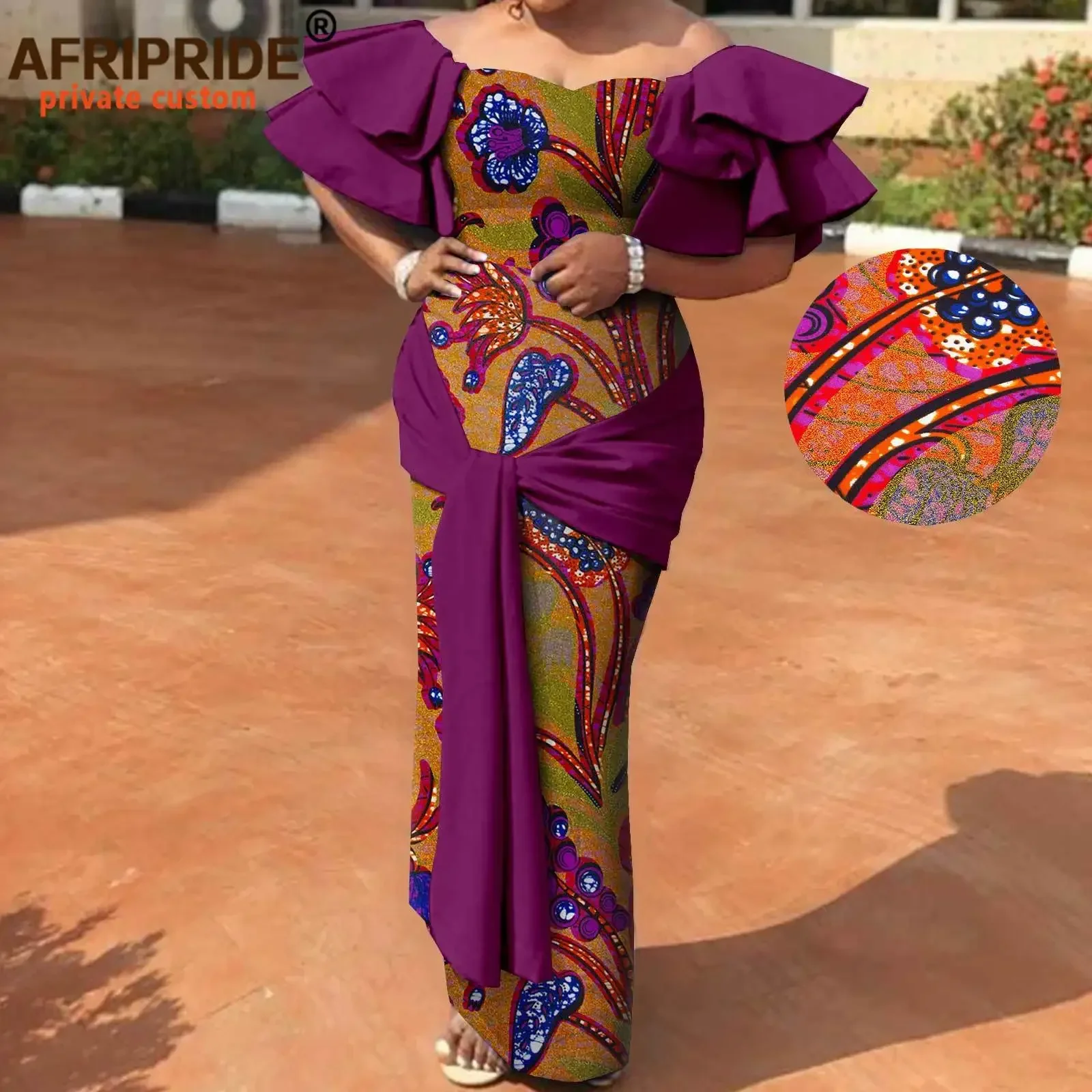 

African Dresses for Women Strapless Off Shoulder High Waist Maxi Dress Print Attire Dashiki Outfits Elegant Fashion A2225003