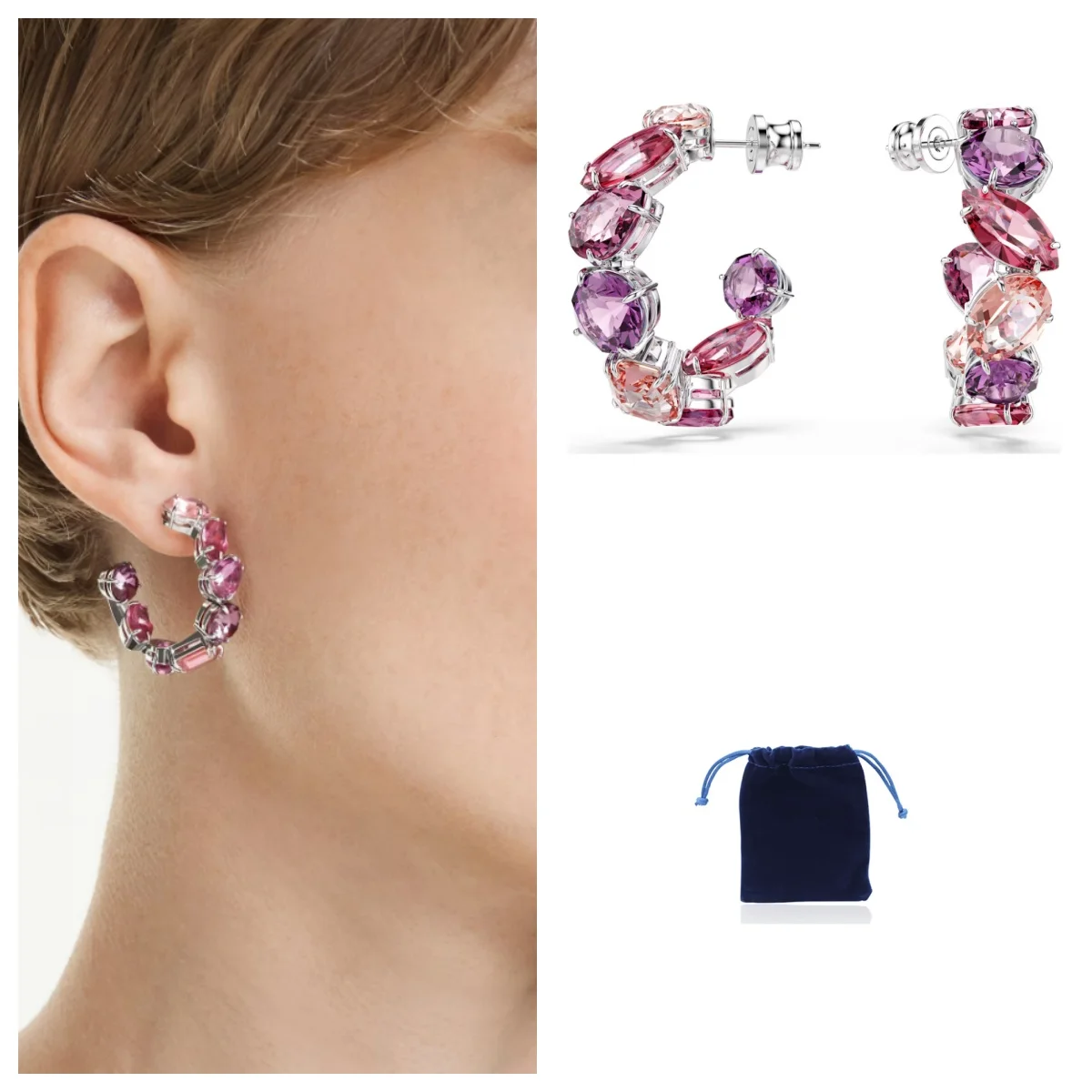 

Gema hoop earrings Pink, Rhodium plated
