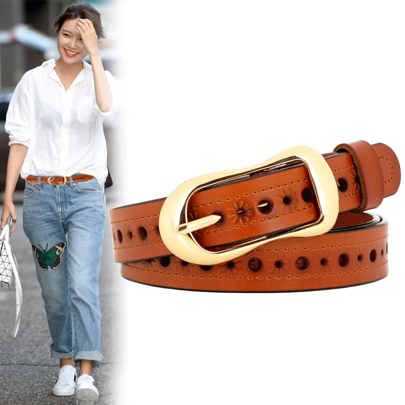 

Long 105-115CM Women Leather Belt Jeans Versatile Pure Fashion Vintage Decorative Thin Without Punching Retro Decoration