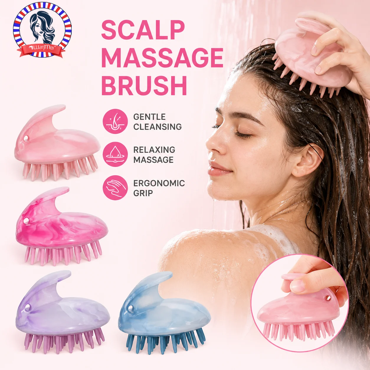

Silicone Scalp Massager Shampoo Brush Marble Pattern Exfoliating Dandruff Removal Promotes Hair Growth Wet Dry Use